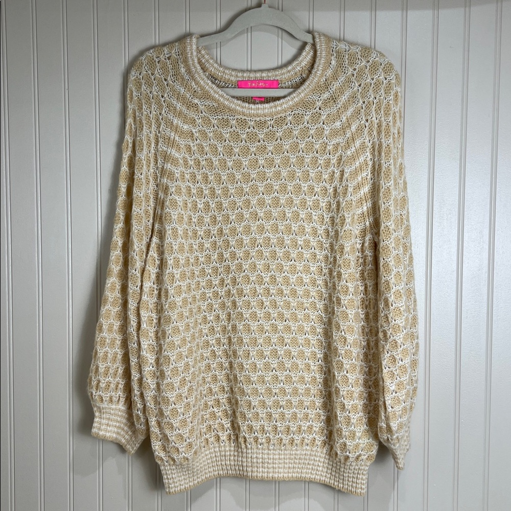 Lilly Pulitzer Women’s Corabelle Sweater Sandbar Honeycomb Size Large - Picture 2 of 9